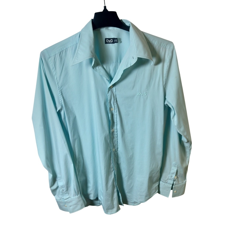 D&G Dolce & Gabbana‎ Mens Light Blue Button Down Shirt Long Sleeve Embroidered L
